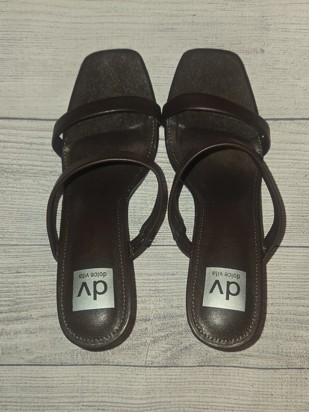 DV Dolce Vita Yorke Square-Toe High-Heel Dress Sandals Chocolate Brown Size 9.5